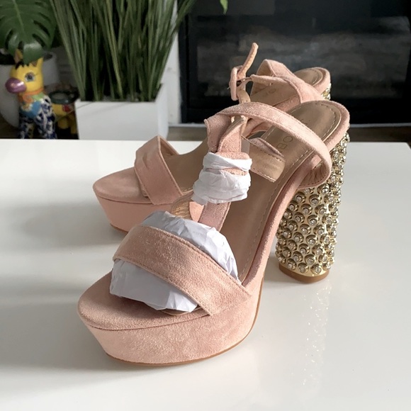 Jacobies Blush Pink Platform Sparkle Gold Heels 6​ - Picture 12 of 15